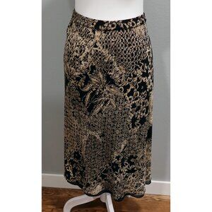 DANA BUCHMAN 100% Silk Black & Beige Print, Pull On, Lined Skirt, Size 14